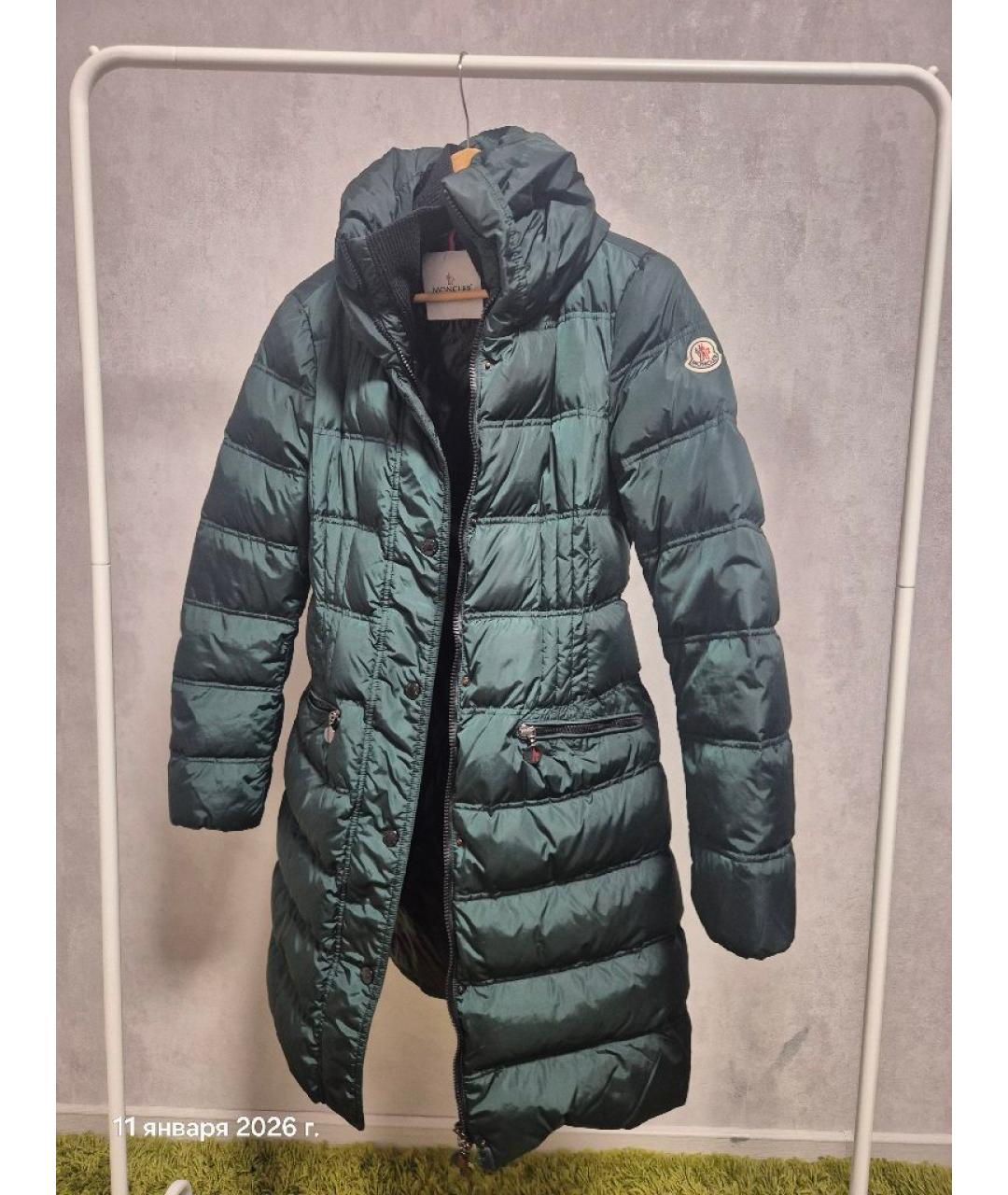 MONCLER Зеленый синтетический пуховик, фото 7