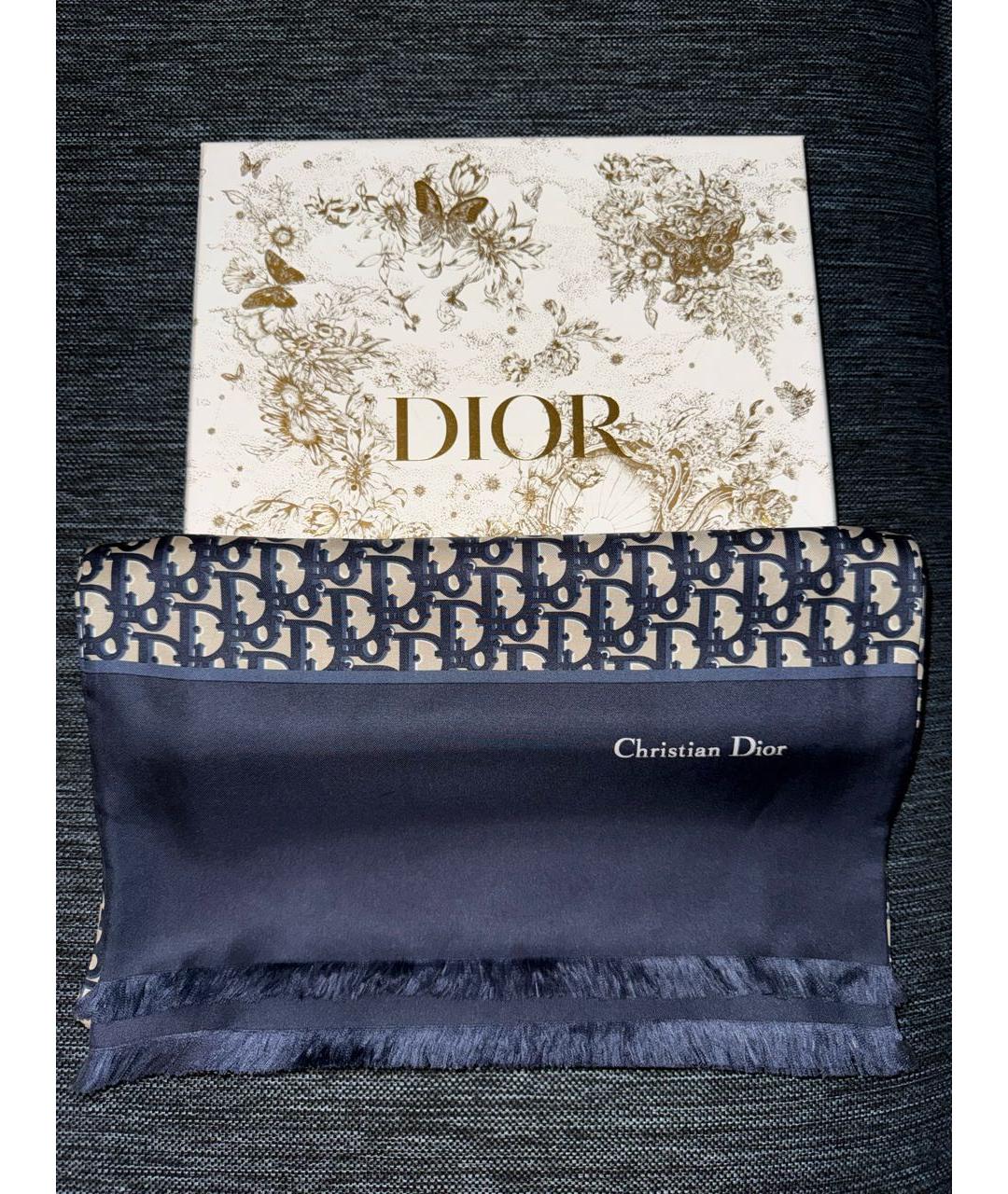 CHRISTIAN DIOR Темно-синий шелковый шарф, фото 4