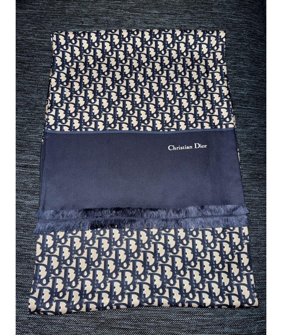 CHRISTIAN DIOR Темно-синий шелковый шарф, фото 7