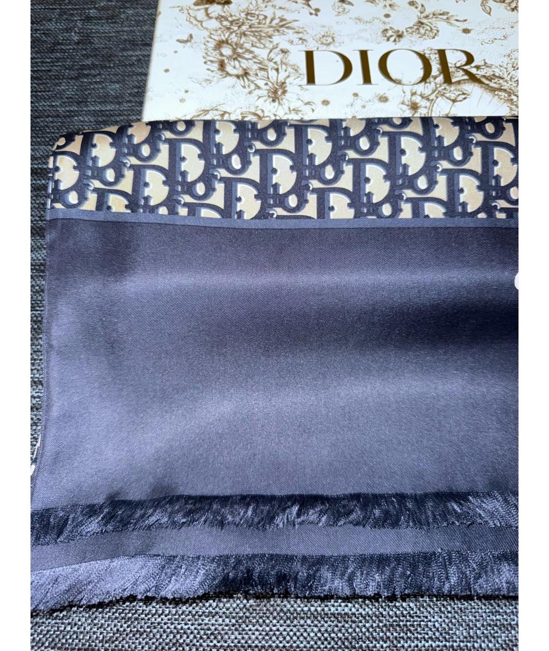 CHRISTIAN DIOR Темно-синий шелковый шарф, фото 5
