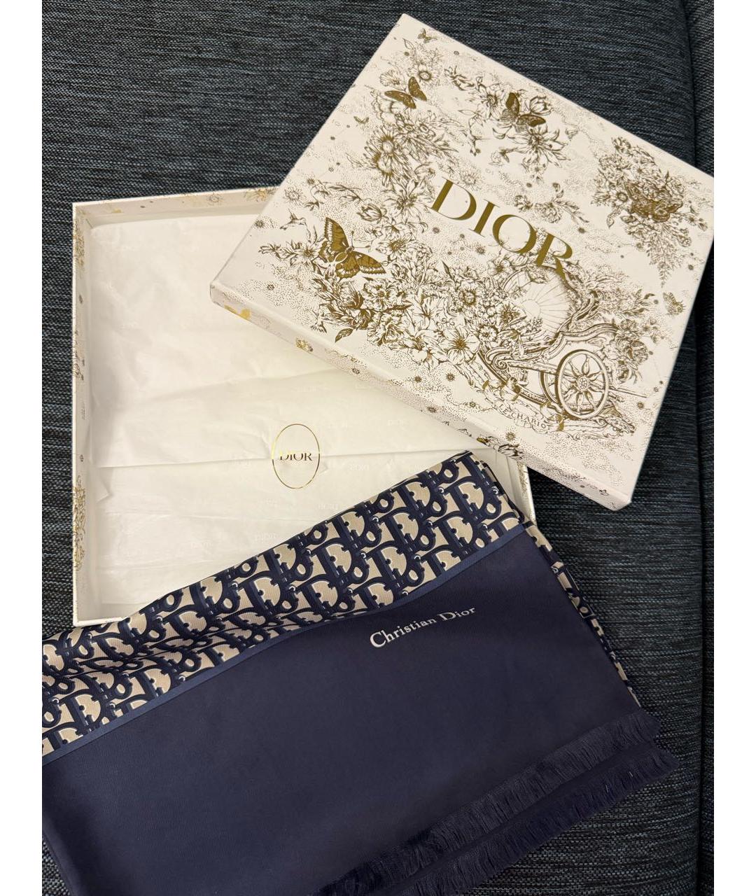 CHRISTIAN DIOR Темно-синий шелковый шарф, фото 3