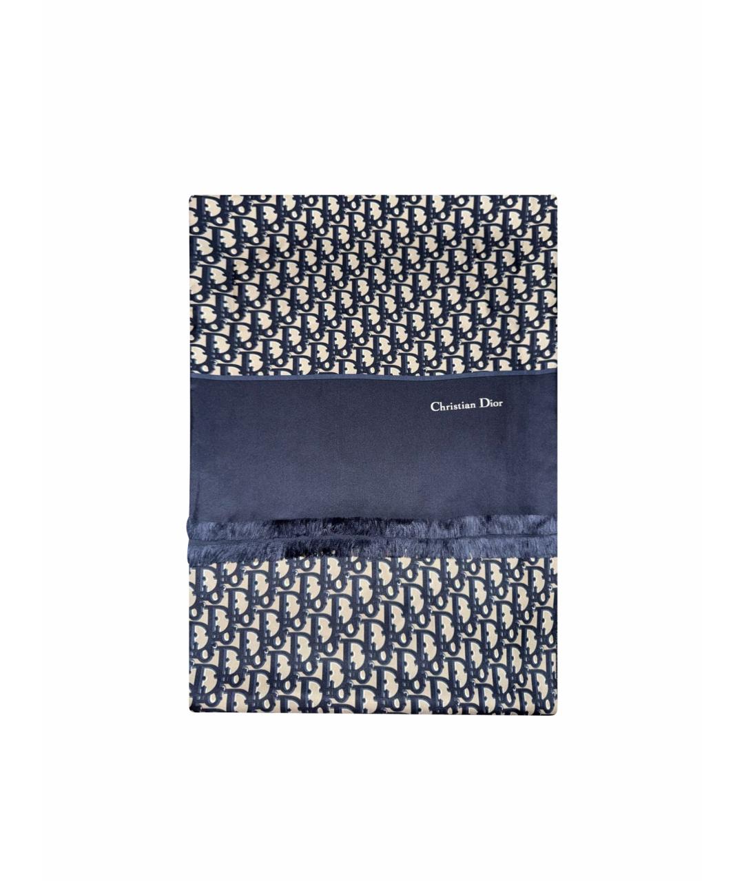 CHRISTIAN DIOR Темно-синий шелковый шарф, фото 1