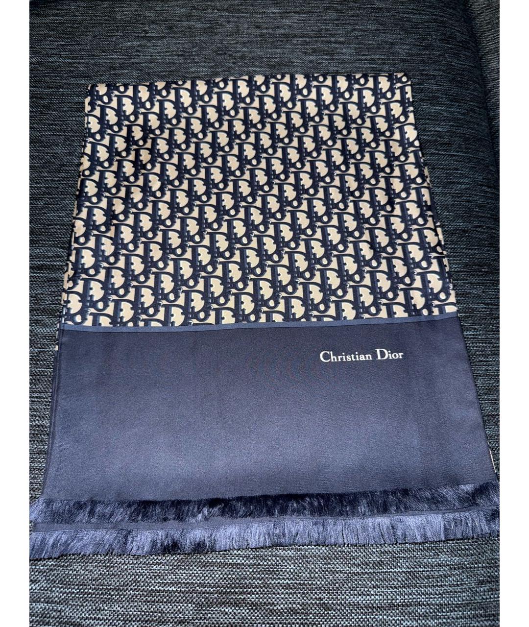 CHRISTIAN DIOR Темно-синий шелковый шарф, фото 2