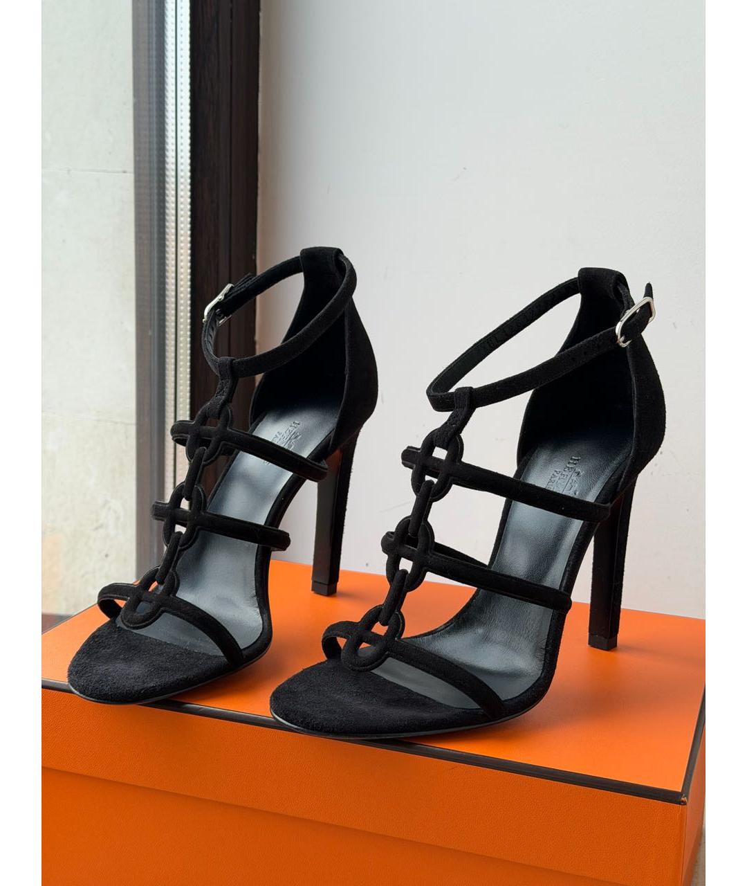 HERMES Черные замшевые босоножки, фото 4