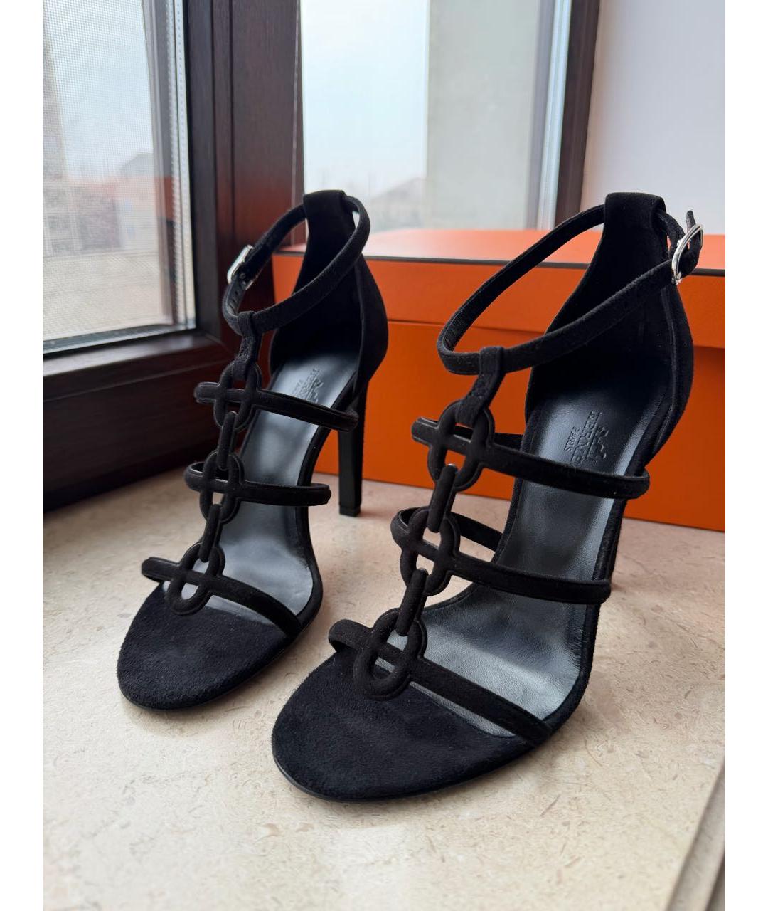 HERMES Черные замшевые босоножки, фото 2