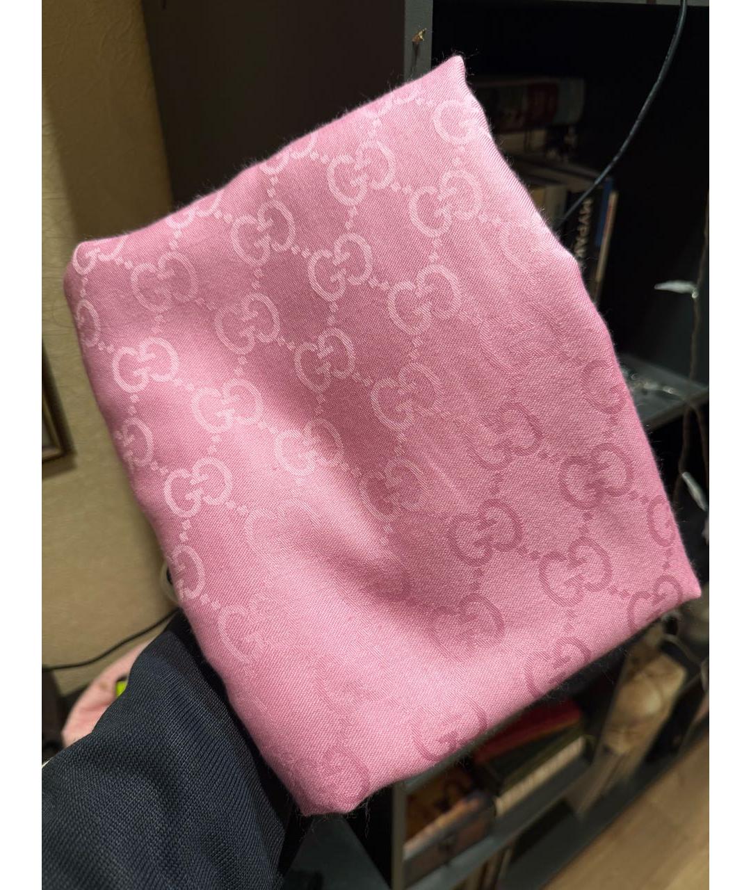 GUCCI Розовый шерстяной шарф, фото 6