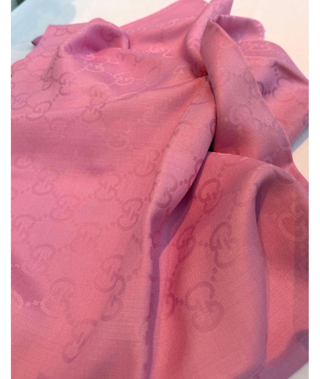 GUCCI Розовый шерстяной шарф, фото 2