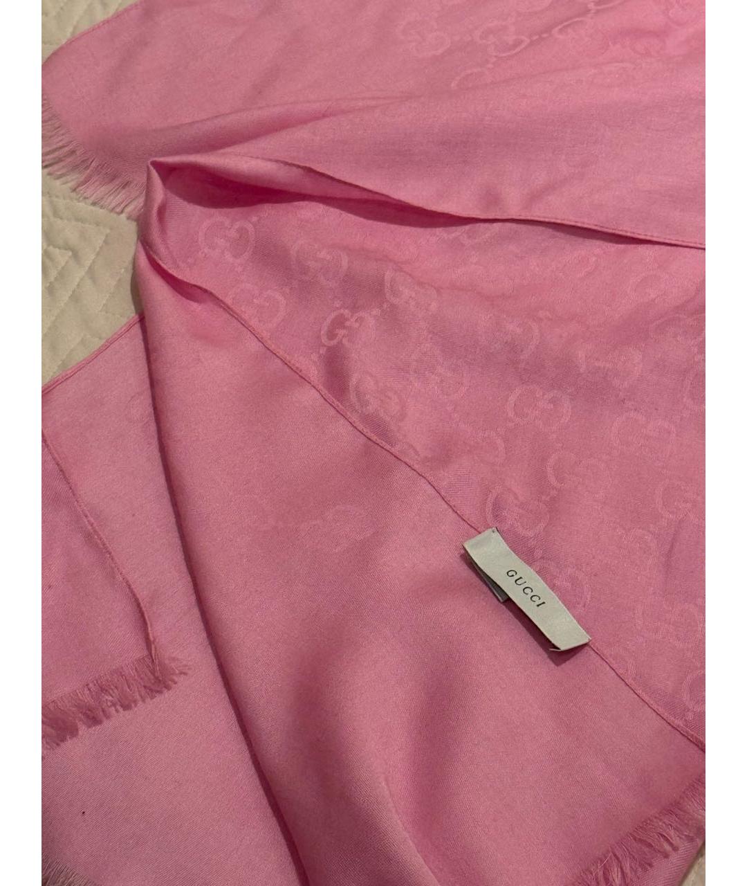 GUCCI Розовый шерстяной шарф, фото 5