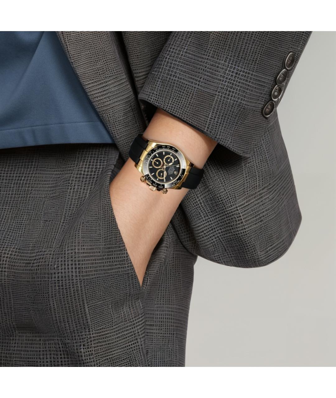 ROLEX Черные часы из желтого золота, фото 2