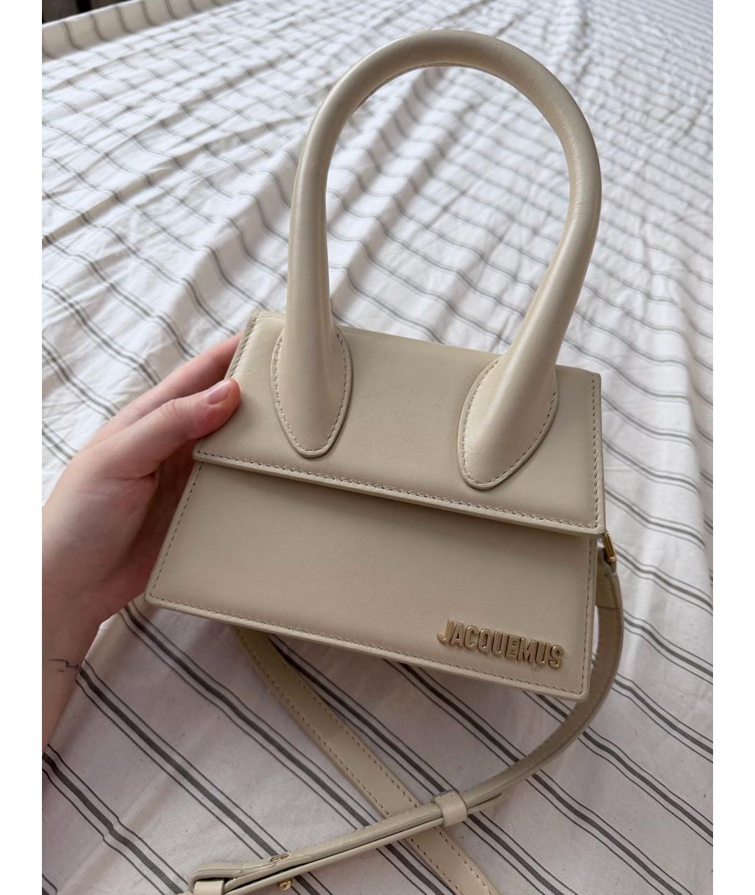 JACQUEMUS Бежевая кожаная сумка с короткими ручками, фото 8