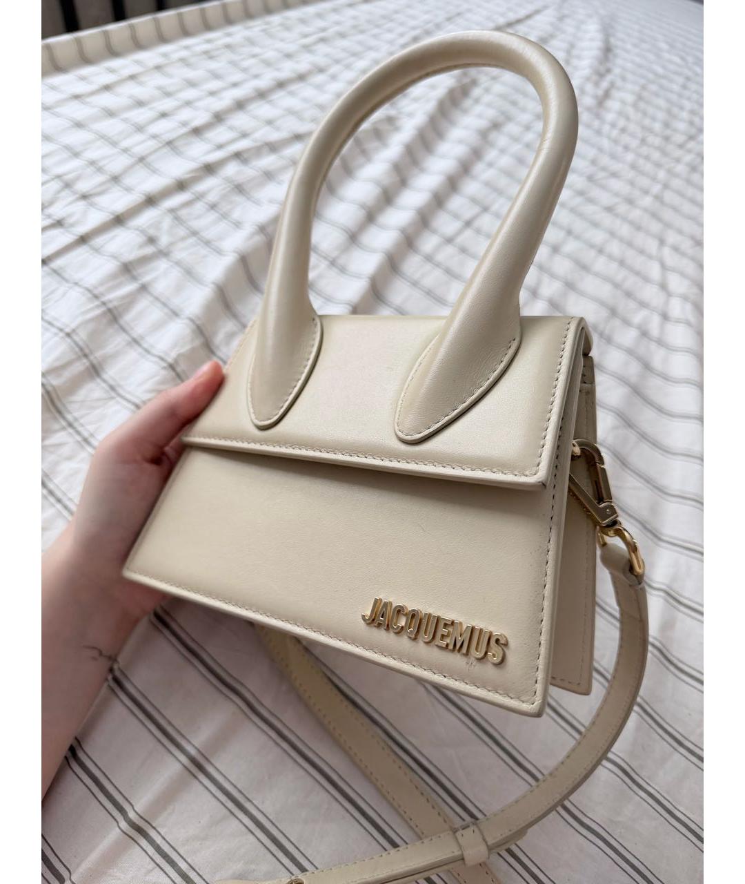 JACQUEMUS Бежевая кожаная сумка с короткими ручками, фото 2