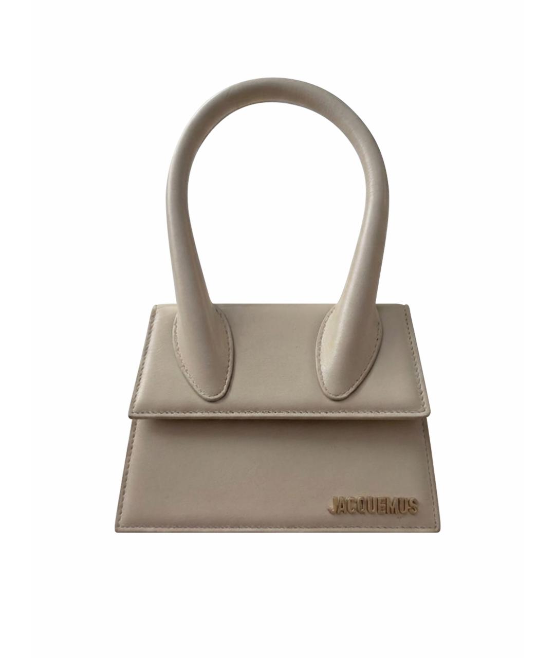 JACQUEMUS Бежевая кожаная сумка с короткими ручками, фото 1