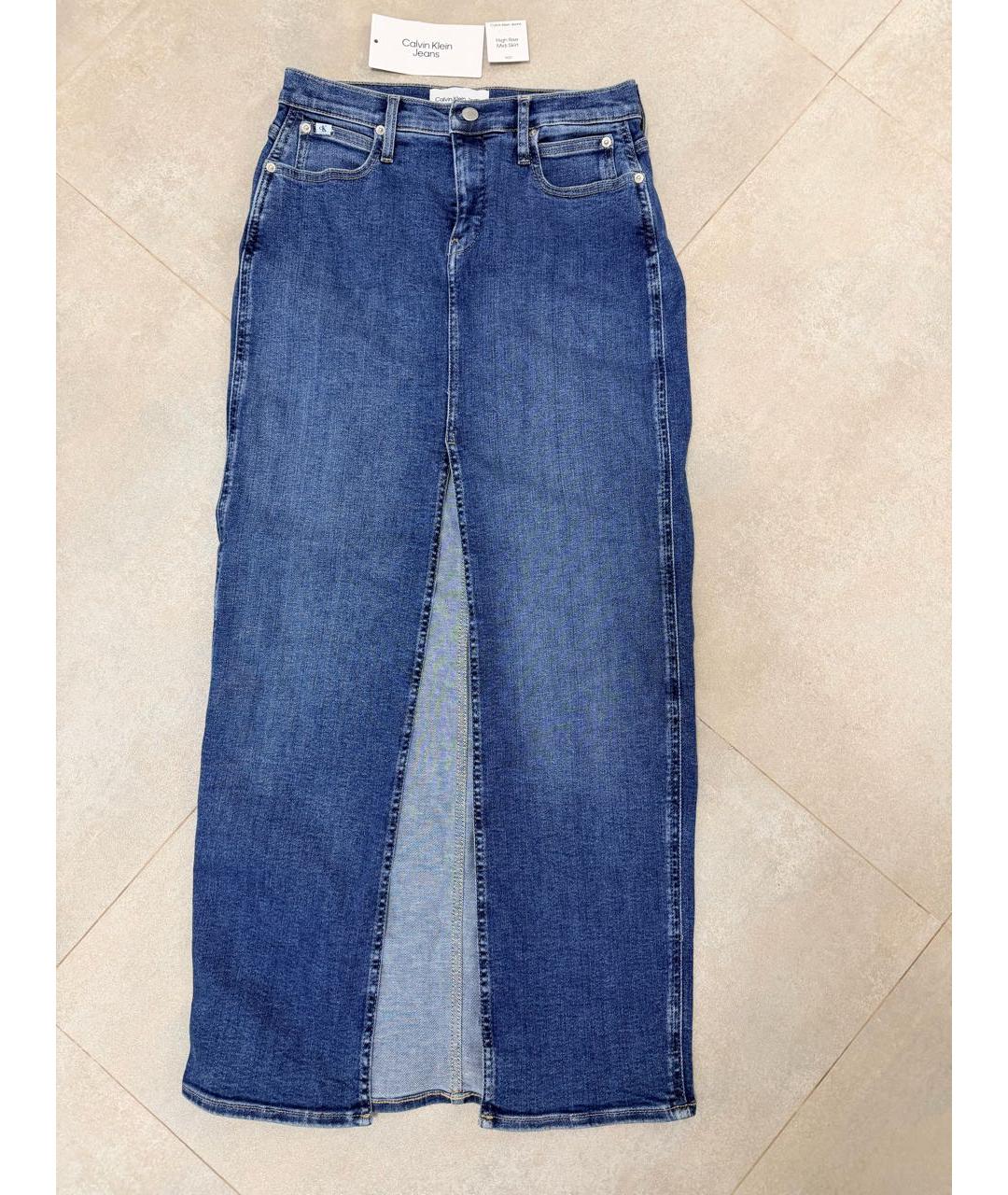 CALVIN KLEIN Синяя деним юбка миди, фото 9