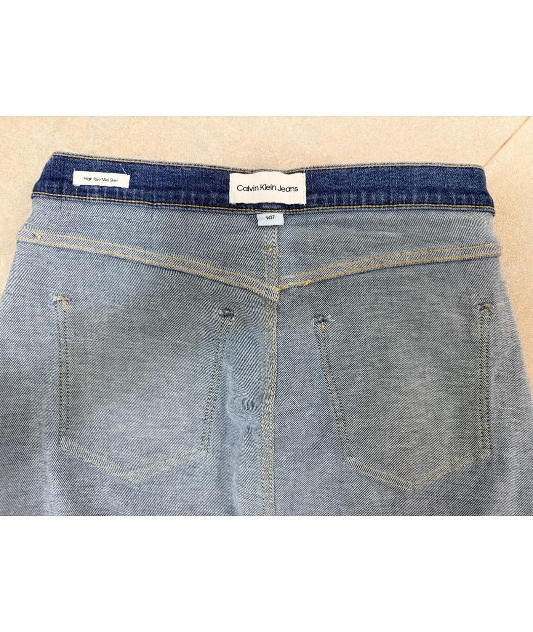 CALVIN KLEIN Синяя деним юбка миди, фото 3