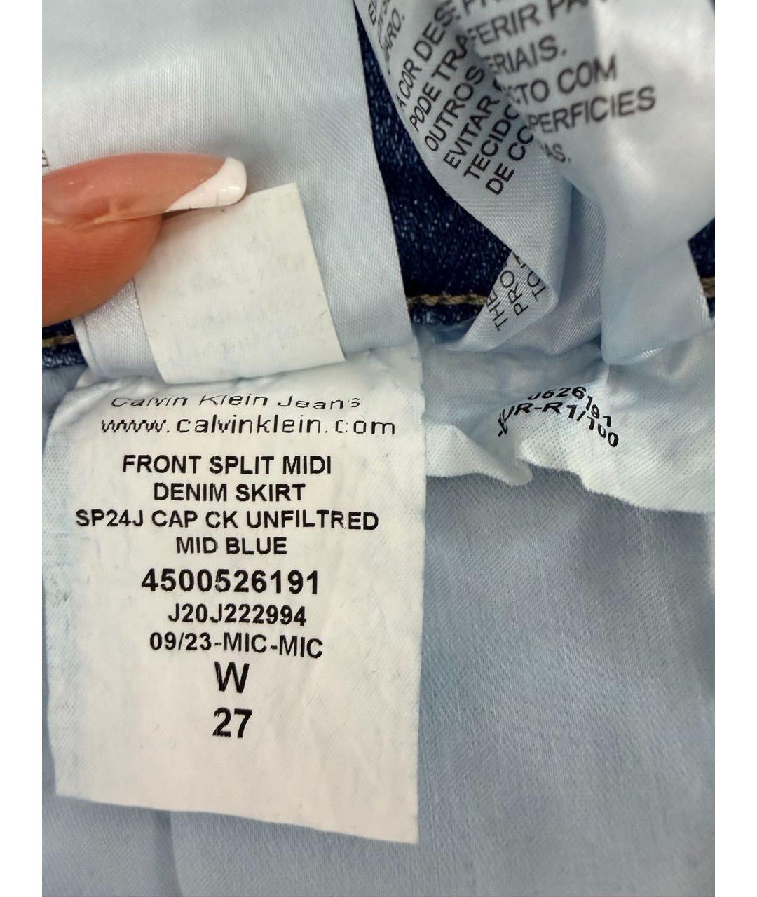 CALVIN KLEIN Синяя деним юбка миди, фото 7