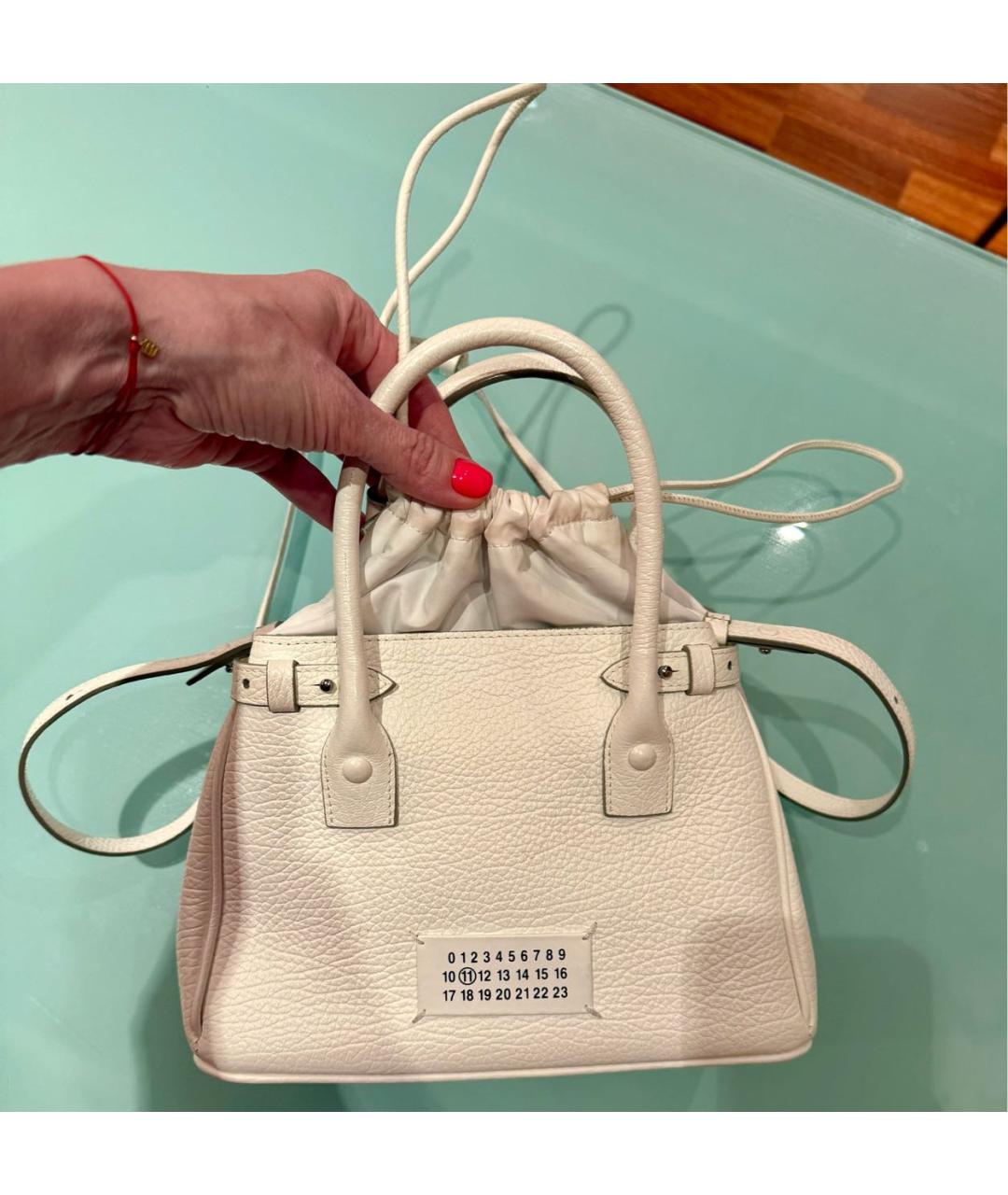 MAISON MARGIELA Белая кожаная сумка с короткими ручками, фото 4