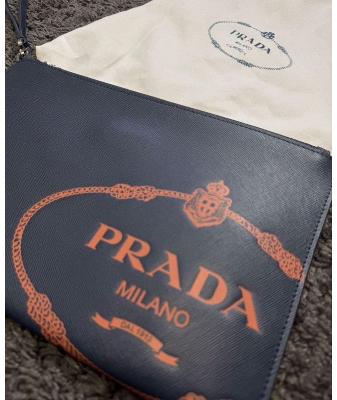 PRADA Темно-синяя кожаная папка для документов, фото 2