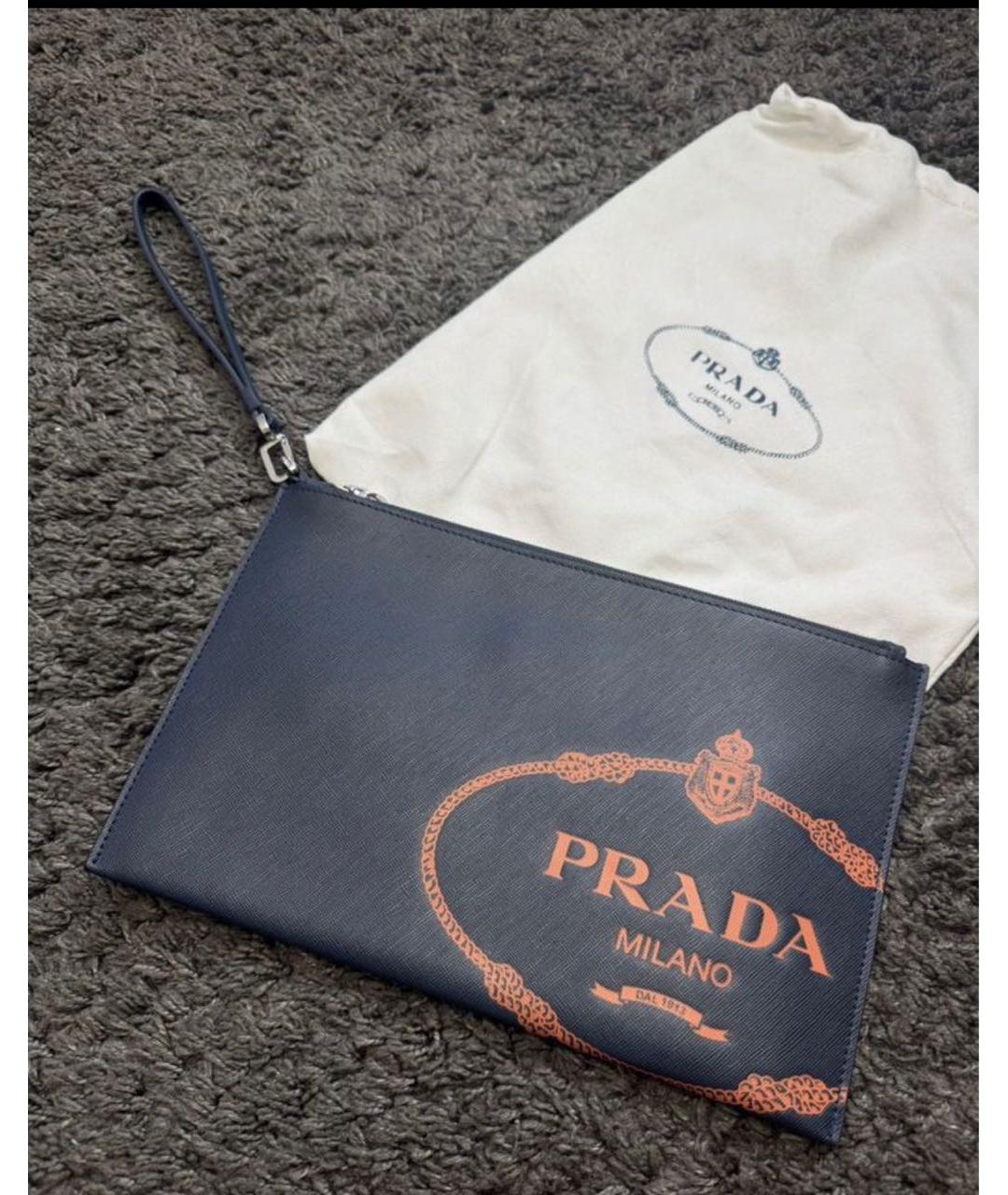 PRADA Темно-синяя кожаная папка для документов, фото 5