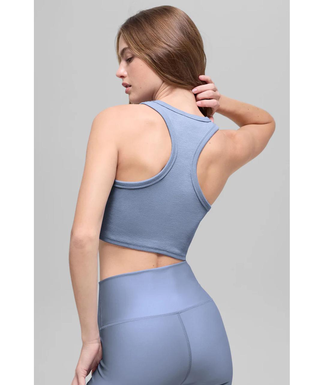 ALO YOGA Голубая хлопковая майка, фото 3