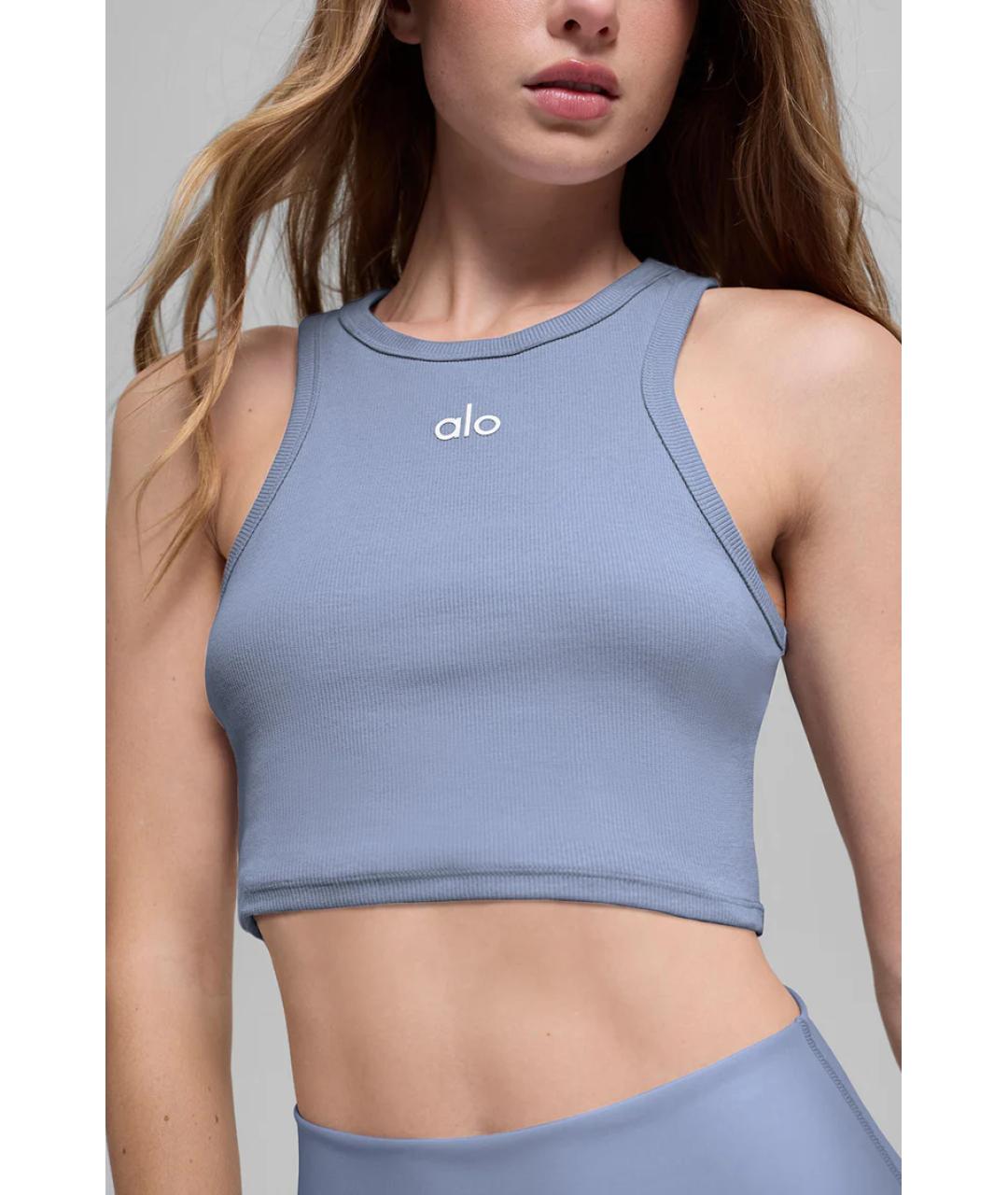 ALO YOGA Голубая хлопковая майка, фото 4