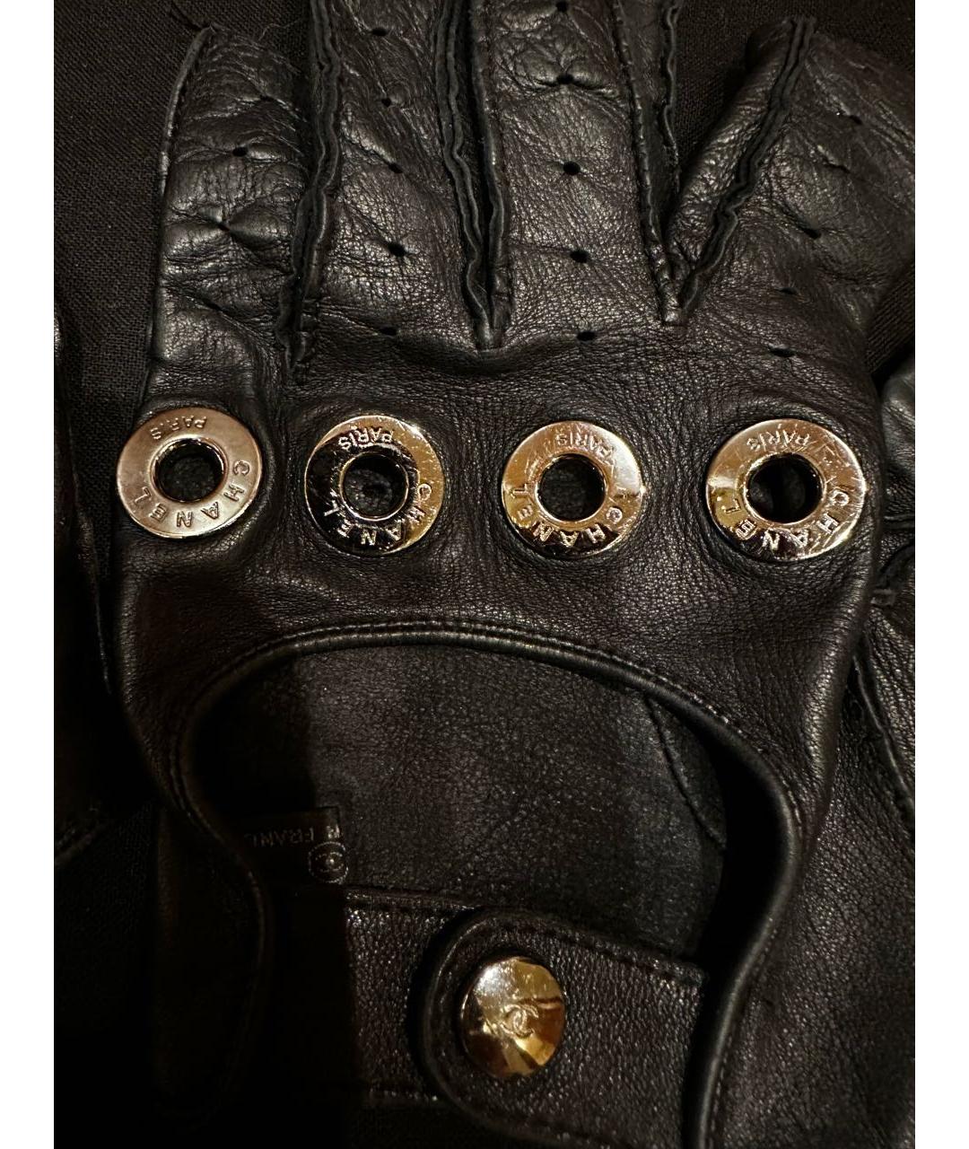 CHANEL Черные кожаные митенки, фото 3