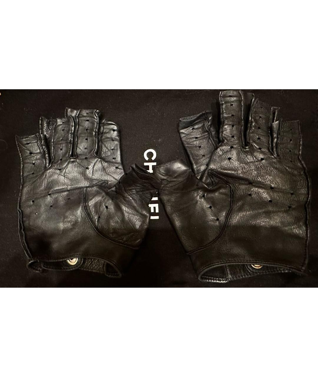 CHANEL Черные кожаные митенки, фото 2