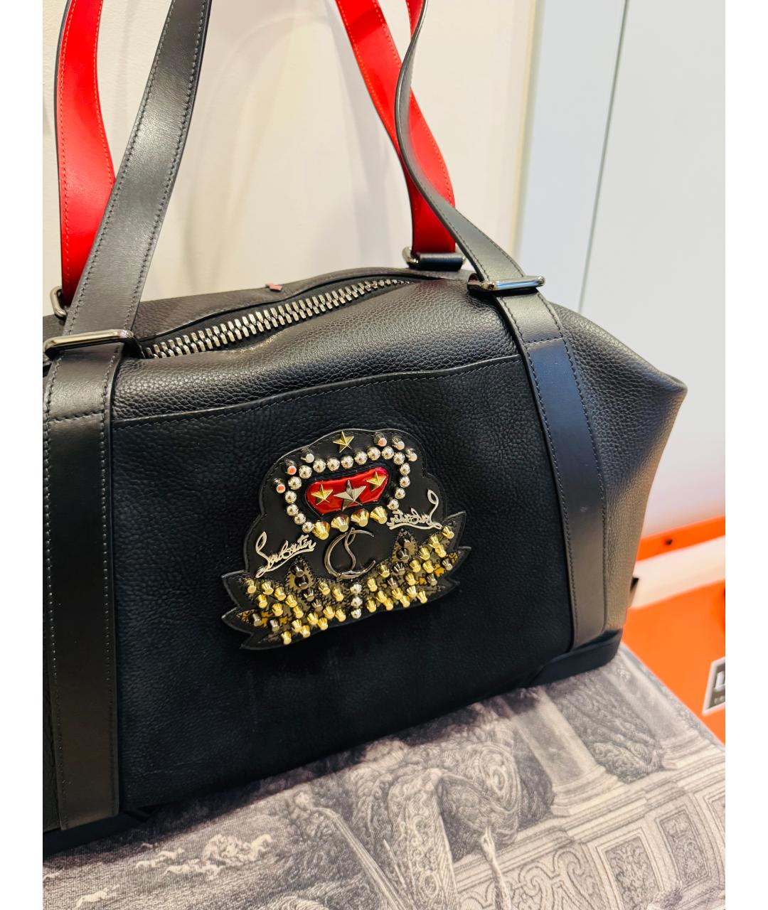 CHRISTIAN LOUBOUTIN Черная кожаная сумка тоут, фото 2