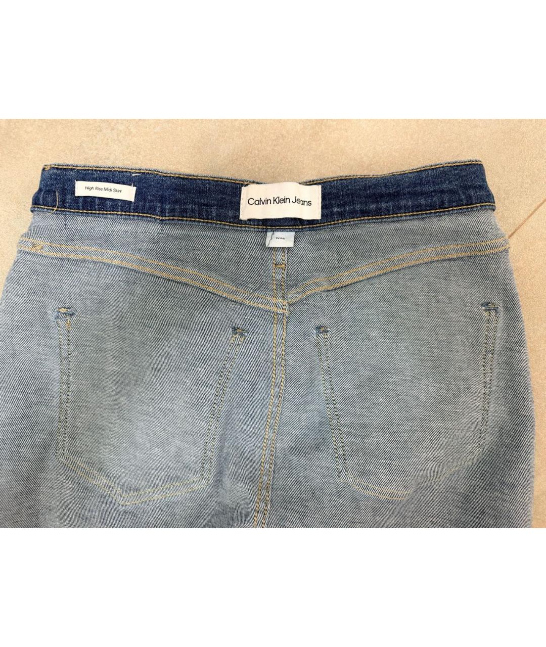 CALVIN KLEIN Синяя деним юбка миди, фото 3