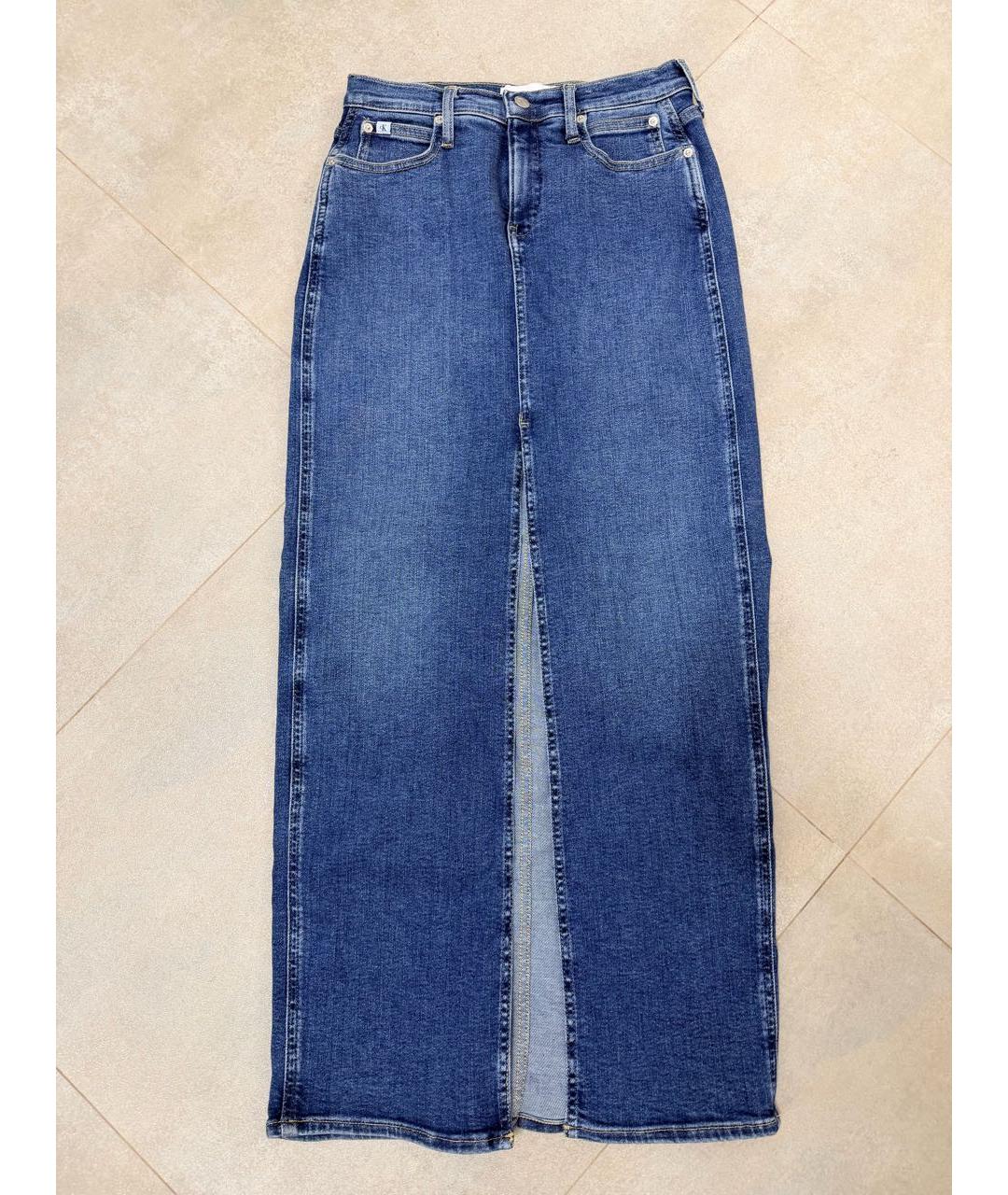 CALVIN KLEIN Синяя деним юбка миди, фото 8