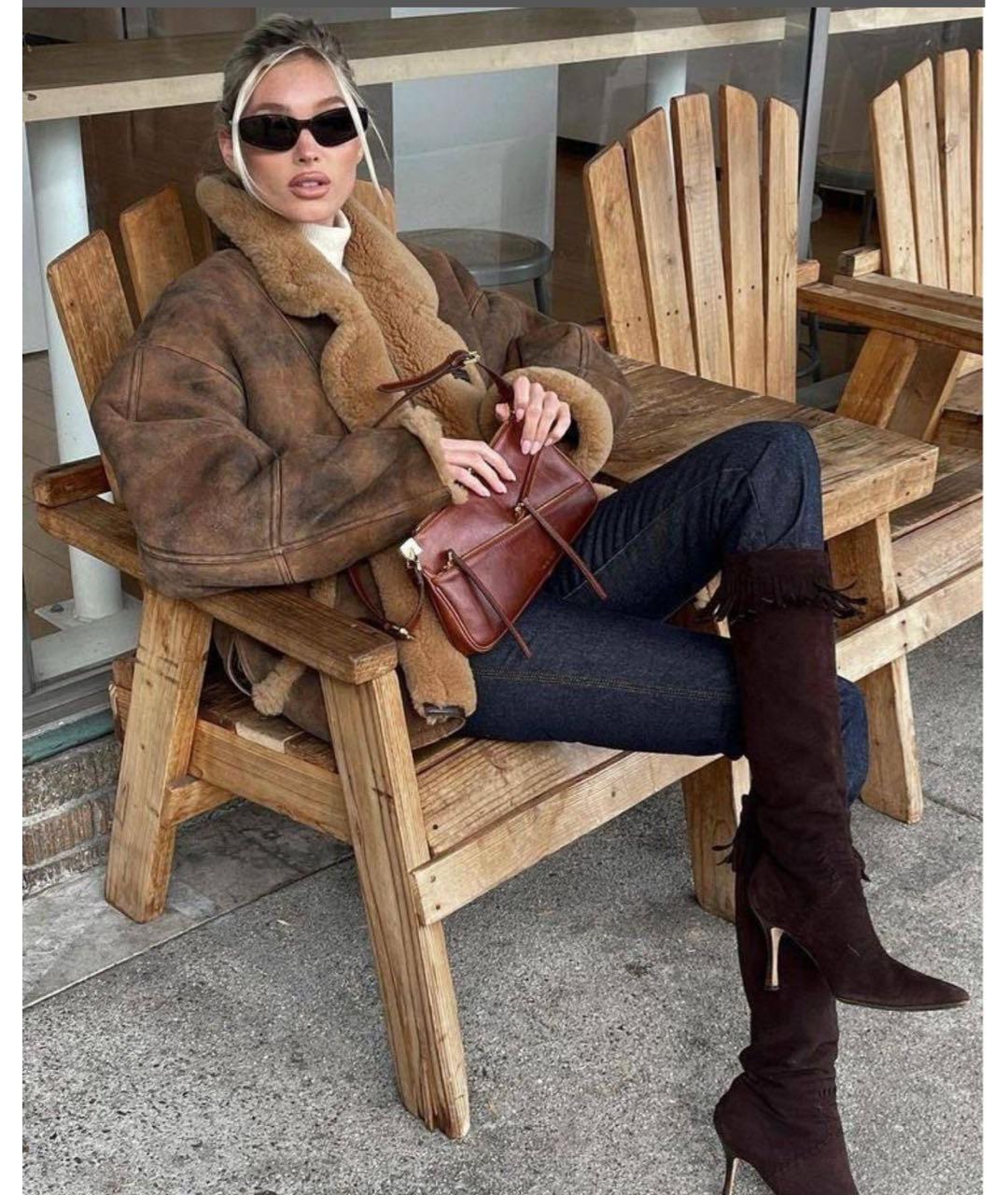 SANDRO Коричневая меховая дубленка, фото 3