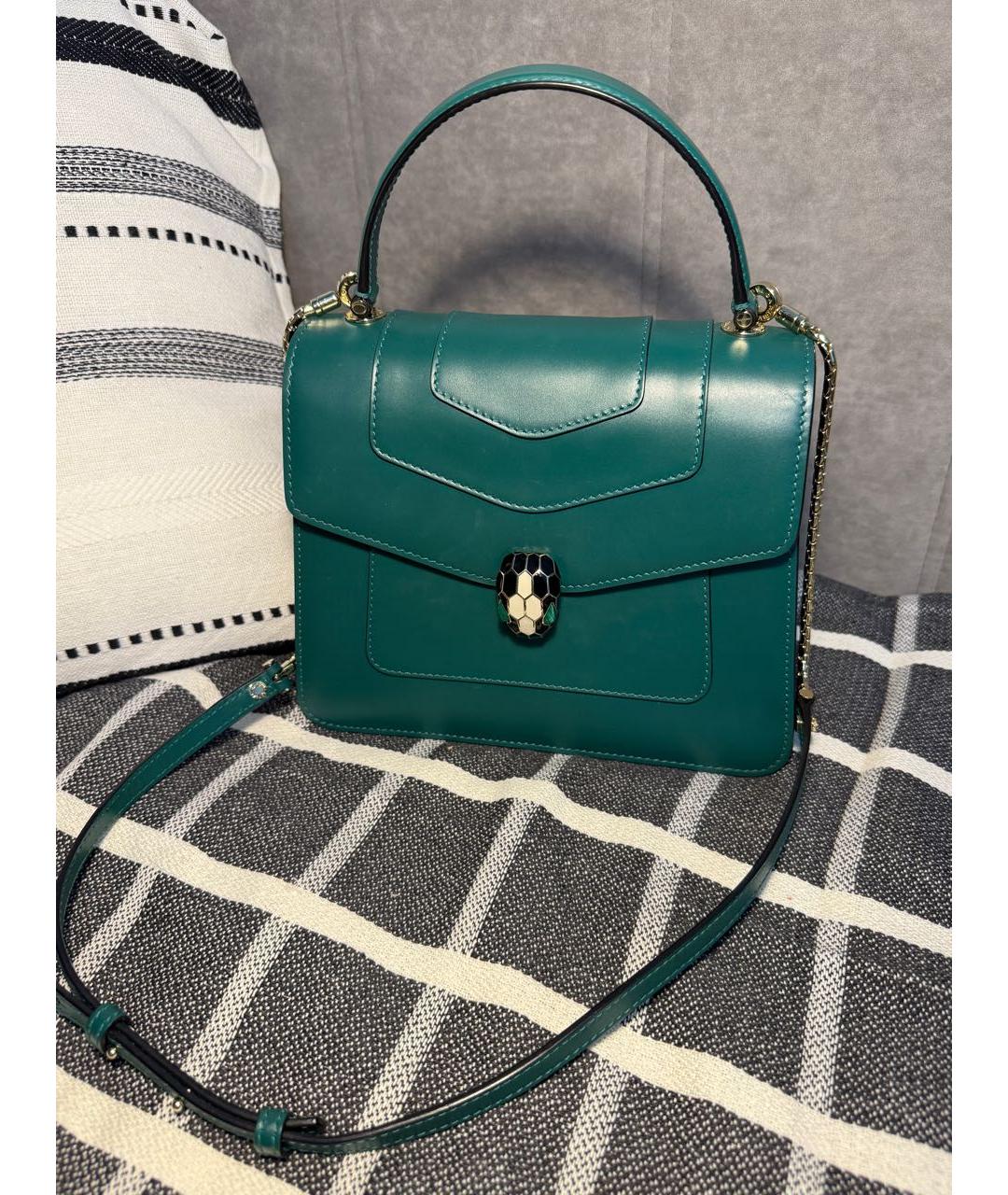 BVLGARI Зеленая кожаная сумка с короткими ручками, фото 6