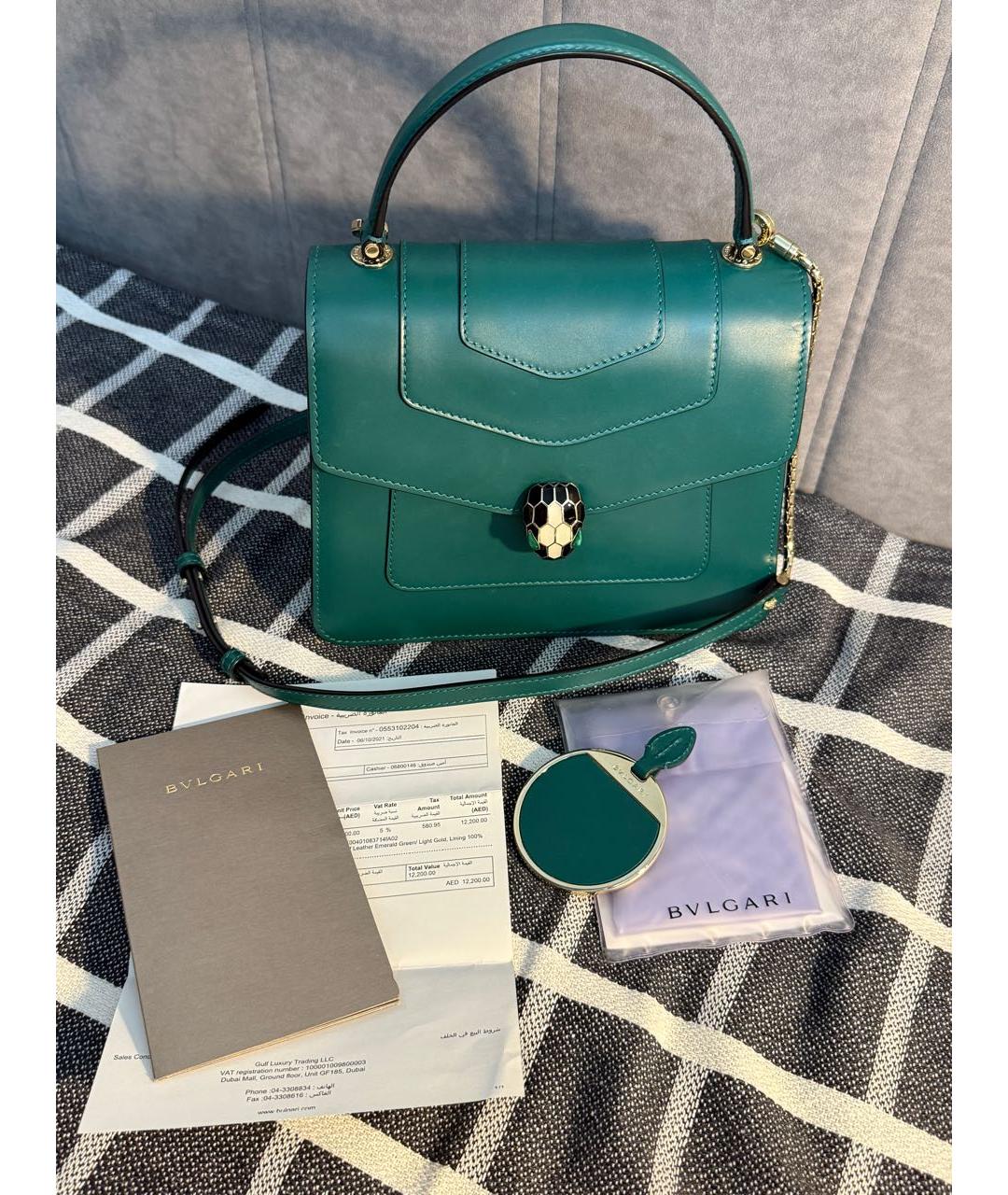 BVLGARI Зеленая кожаная сумка с короткими ручками, фото 5