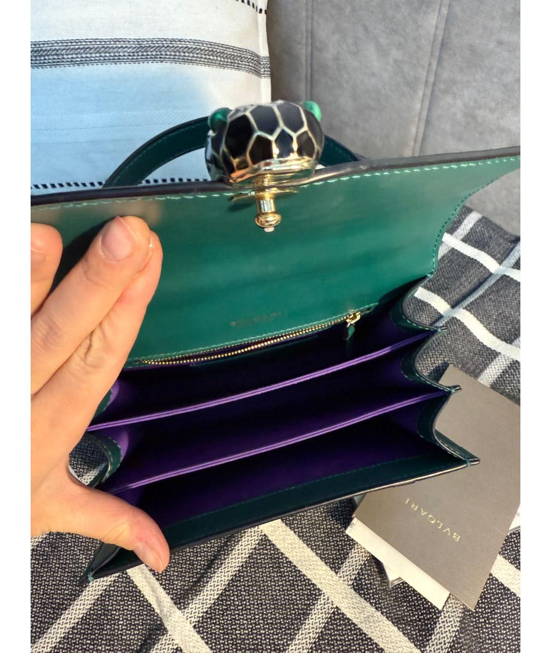 BVLGARI Зеленая кожаная сумка с короткими ручками, фото 3