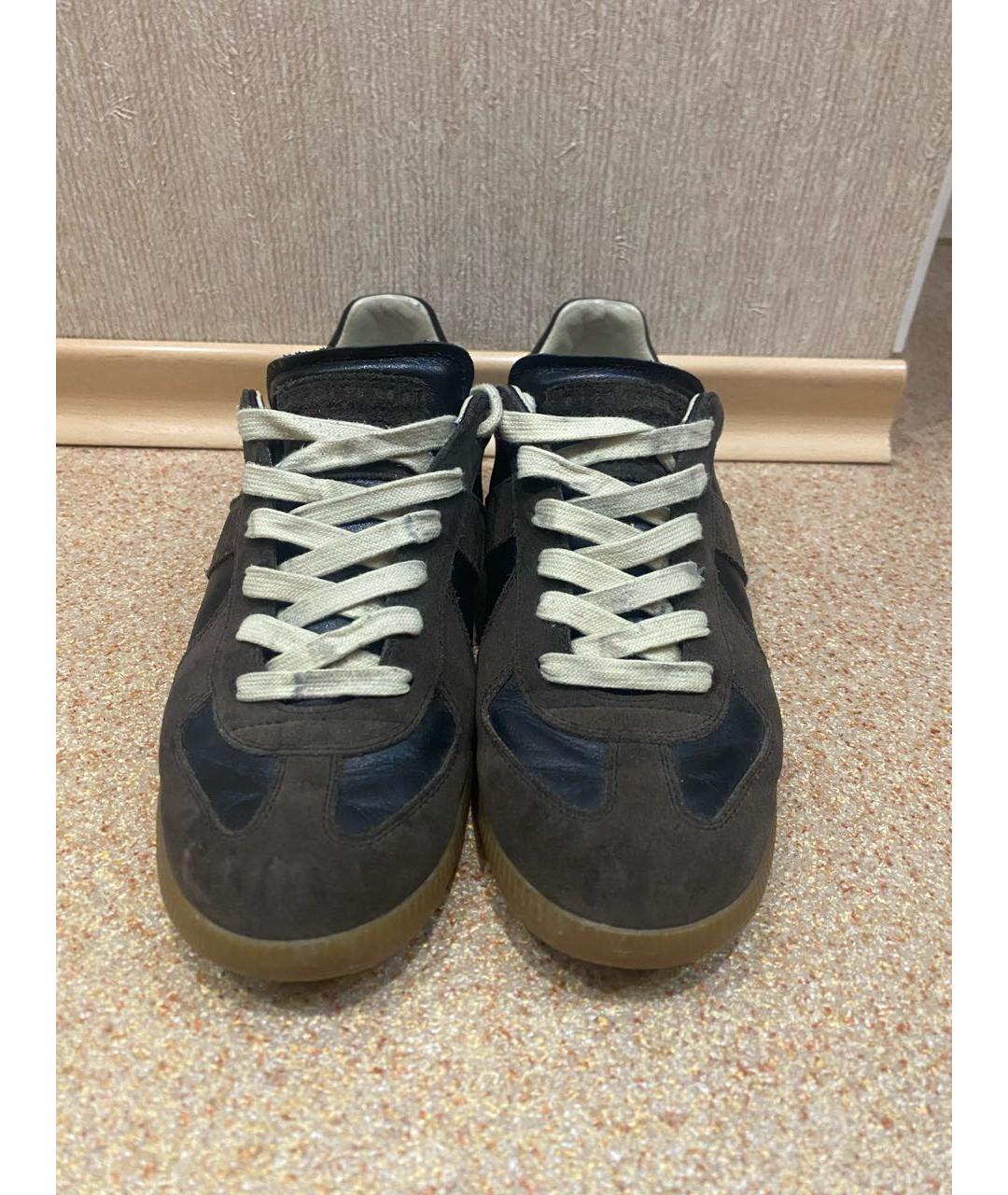 MAISON MARGIELA Коричневые кожаные кеды, фото 2