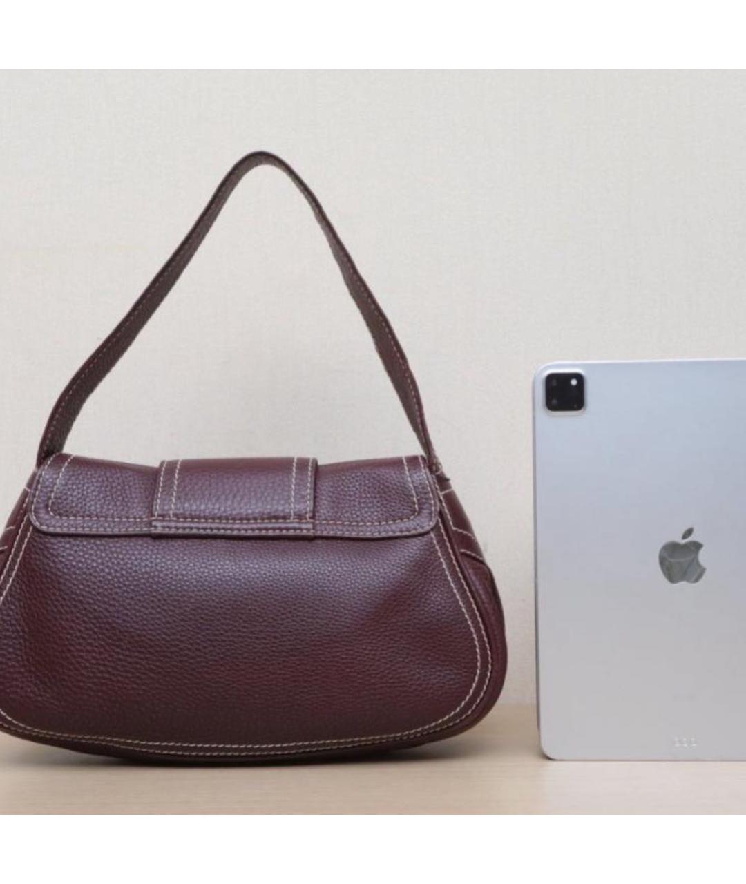 CELINE Бордовая кожаная сумка с короткими ручками, фото 4