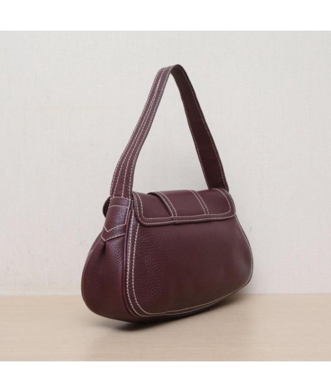 CELINE Бордовая кожаная сумка с короткими ручками, фото 3