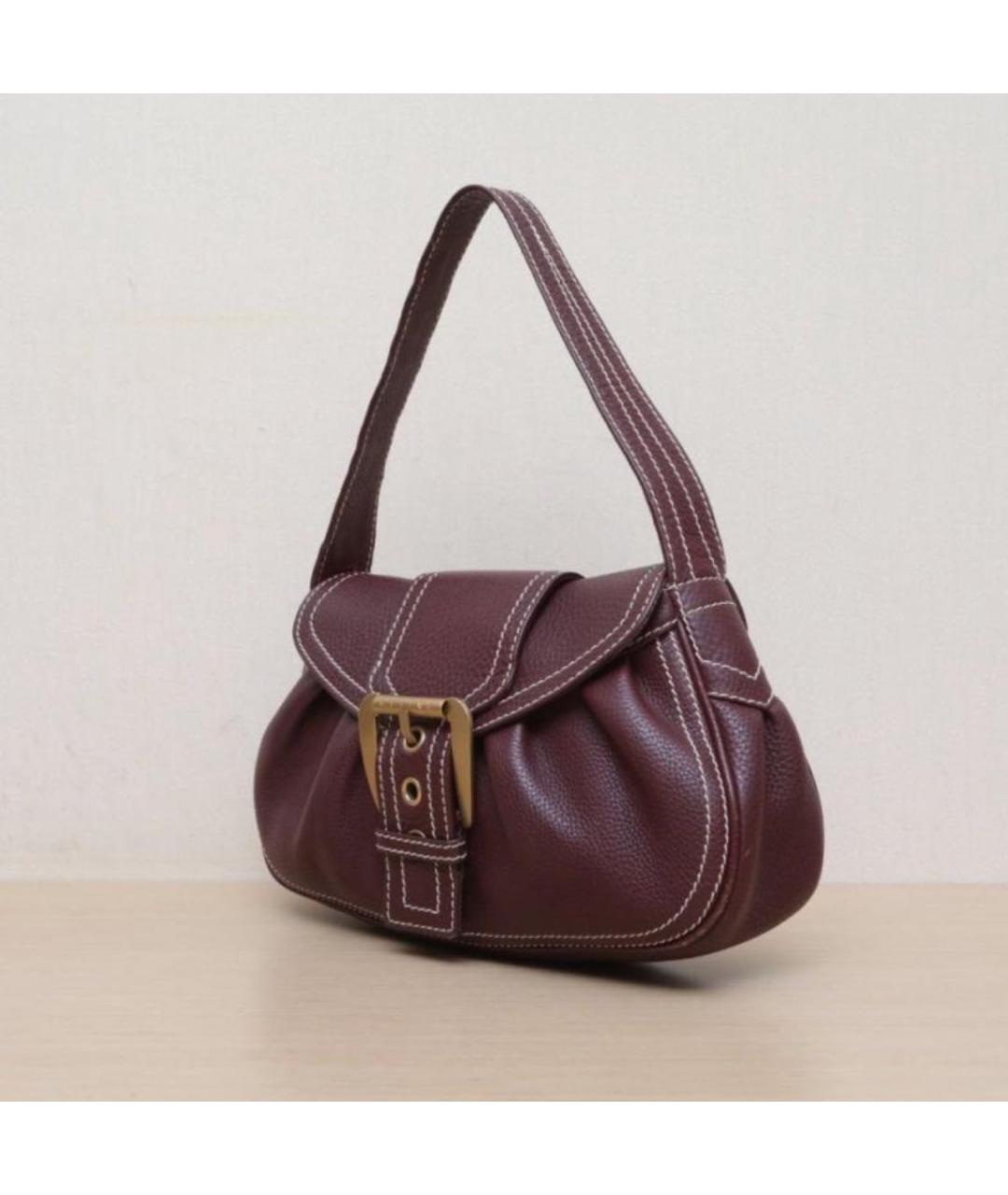 CELINE Бордовая кожаная сумка с короткими ручками, фото 2