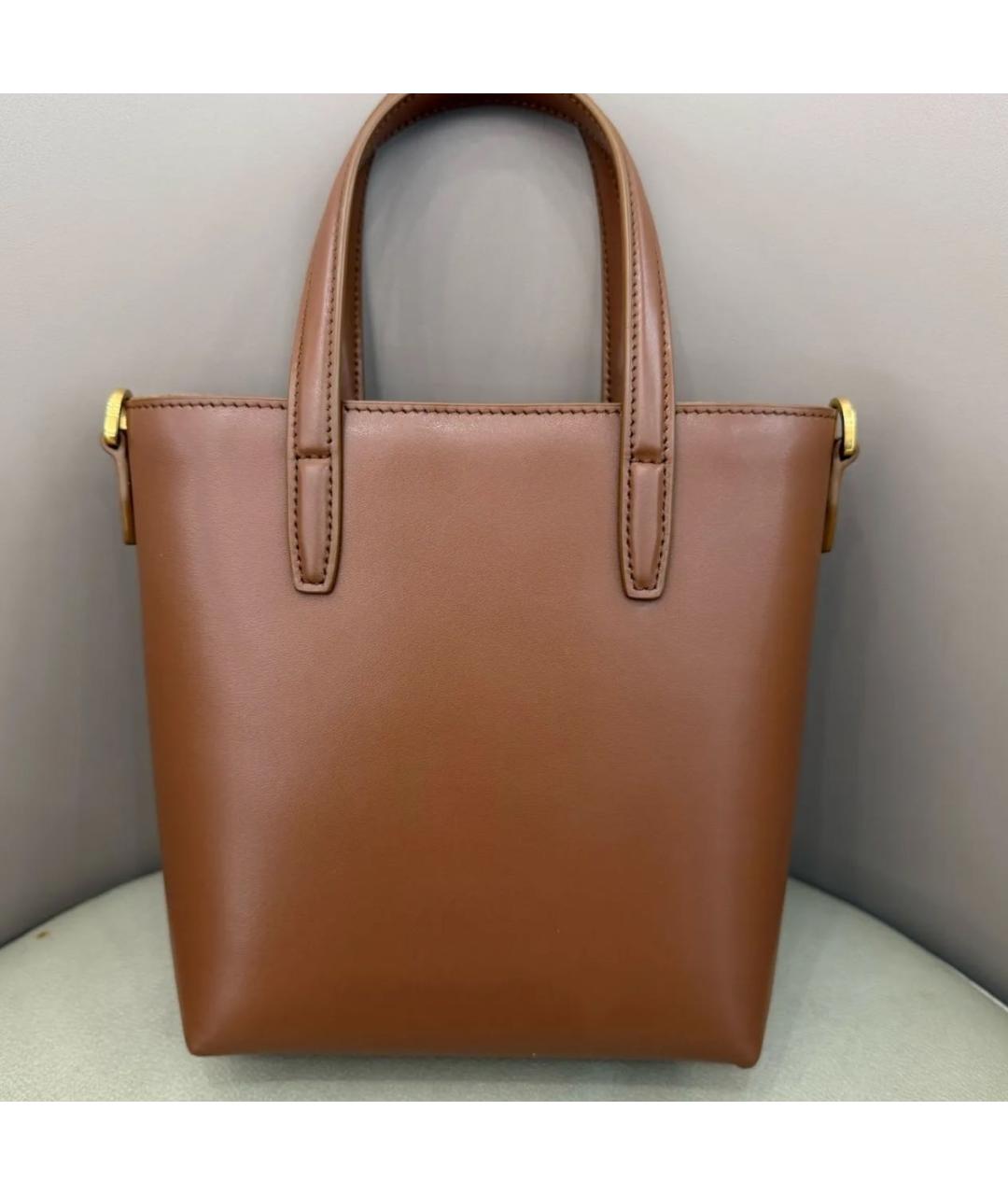 SAINT LAURENT Коричневая кожаная сумка тоут, фото 2