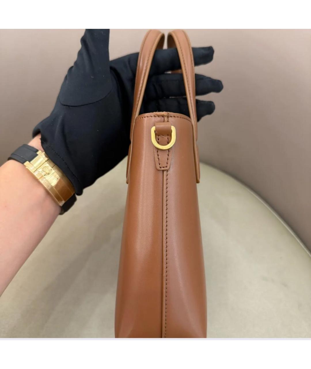 SAINT LAURENT Коричневая кожаная сумка тоут, фото 4