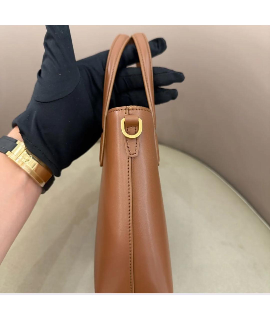 SAINT LAURENT Коричневая кожаная сумка тоут, фото 3