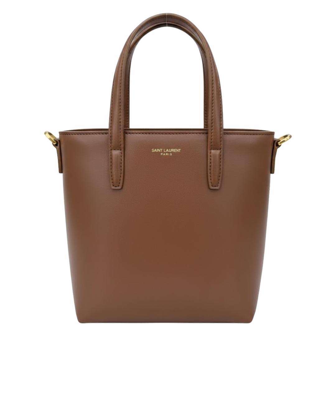SAINT LAURENT Коричневая кожаная сумка тоут, фото 1