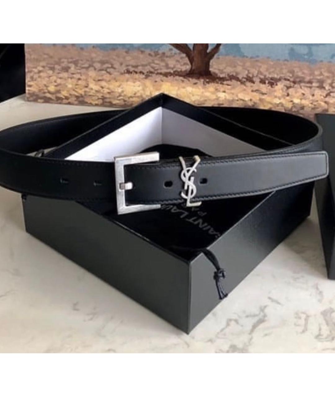 SAINT LAURENT Черный кожаный ремень, фото 3