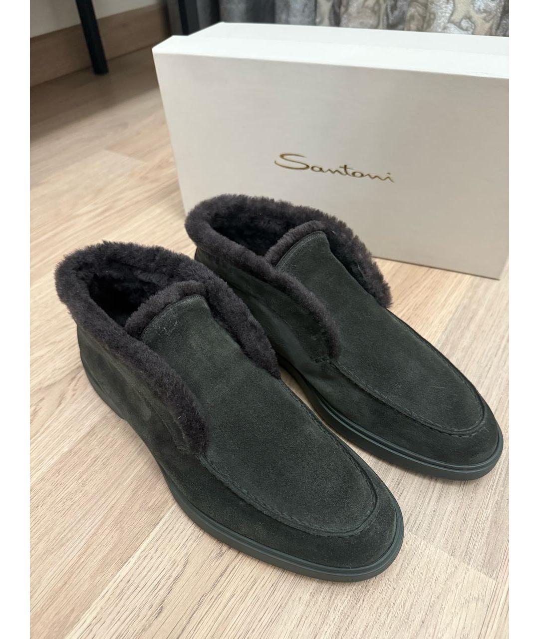 SANTONI Коричневые замшевые низкие ботинки, фото 2