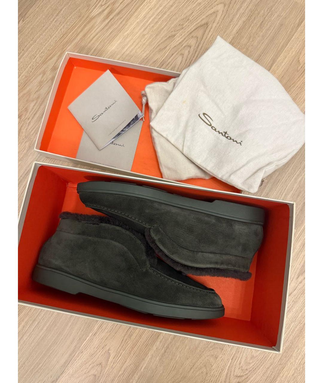 SANTONI Коричневые замшевые низкие ботинки, фото 7