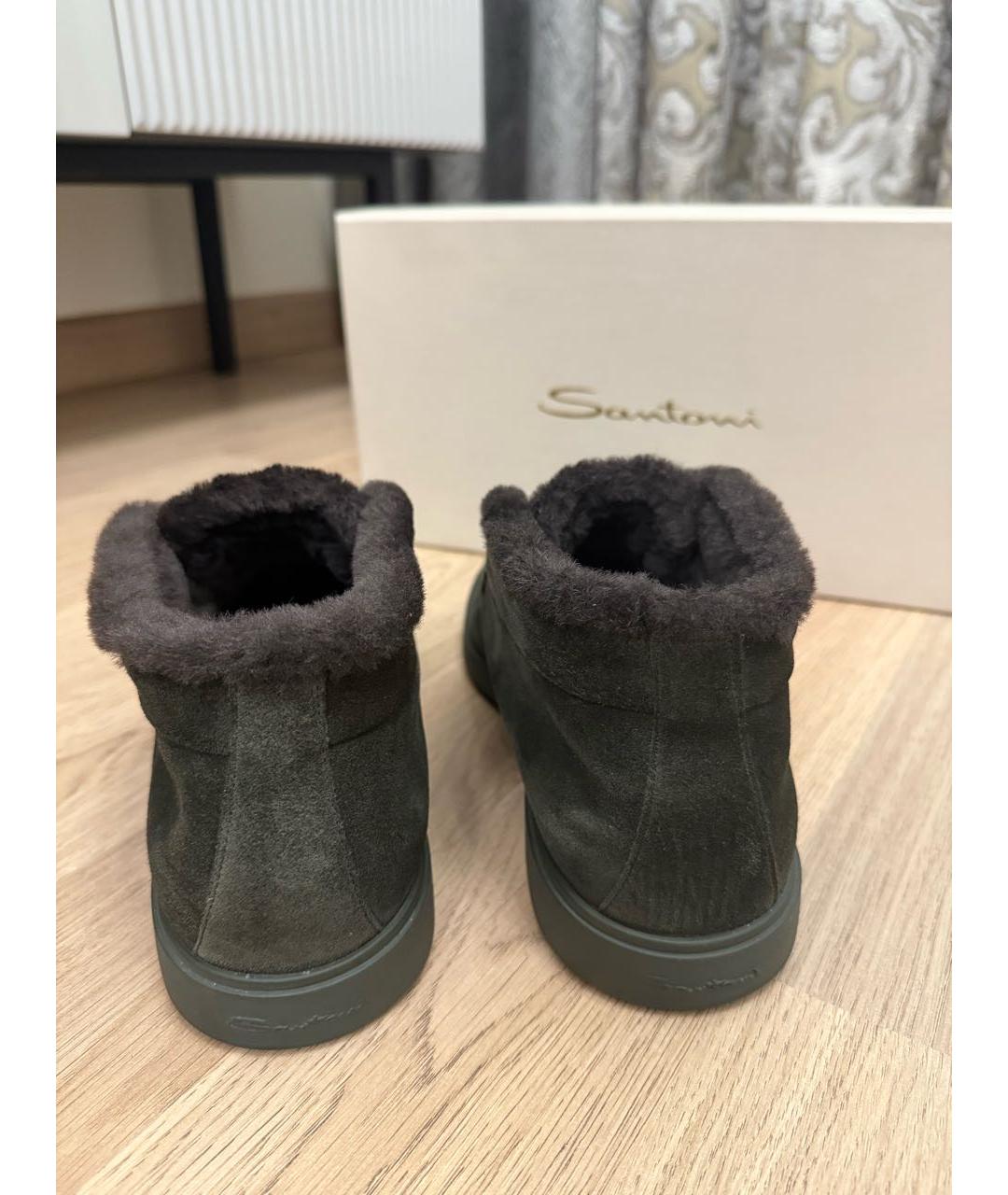 SANTONI Коричневые замшевые низкие ботинки, фото 4