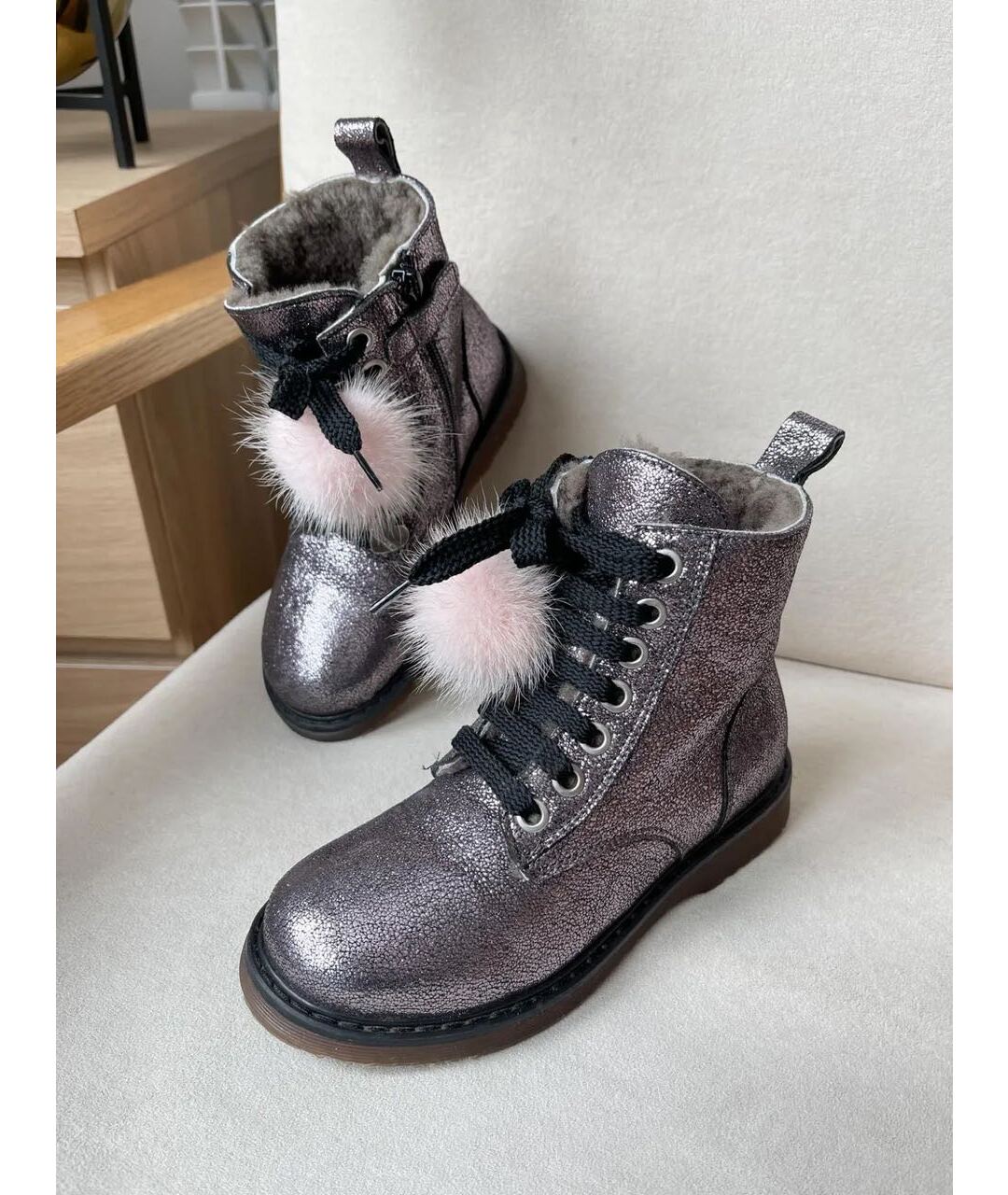 MONNALISA Серебряные кожаные ботинки, фото 4