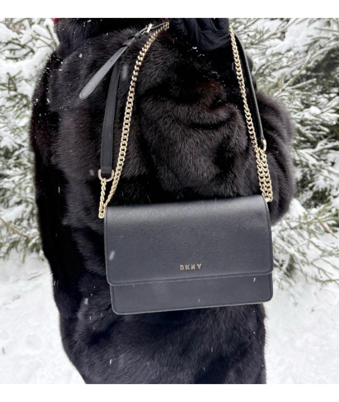 DKNY Черная кожаная сумка через плечо, фото 8