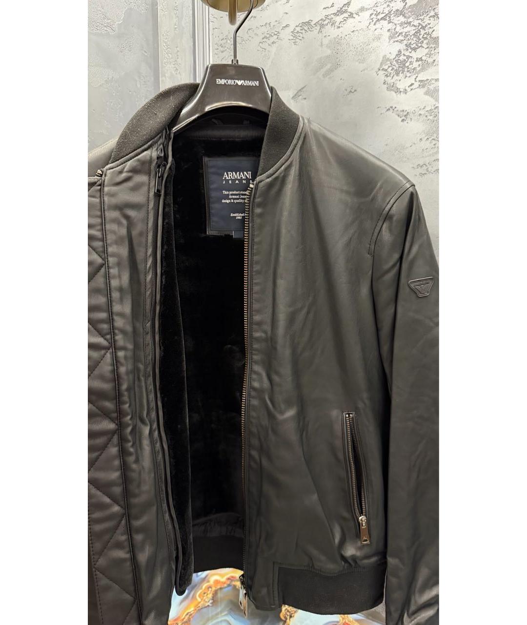 ARMANI JEANS Черная кожаная куртка, фото 3