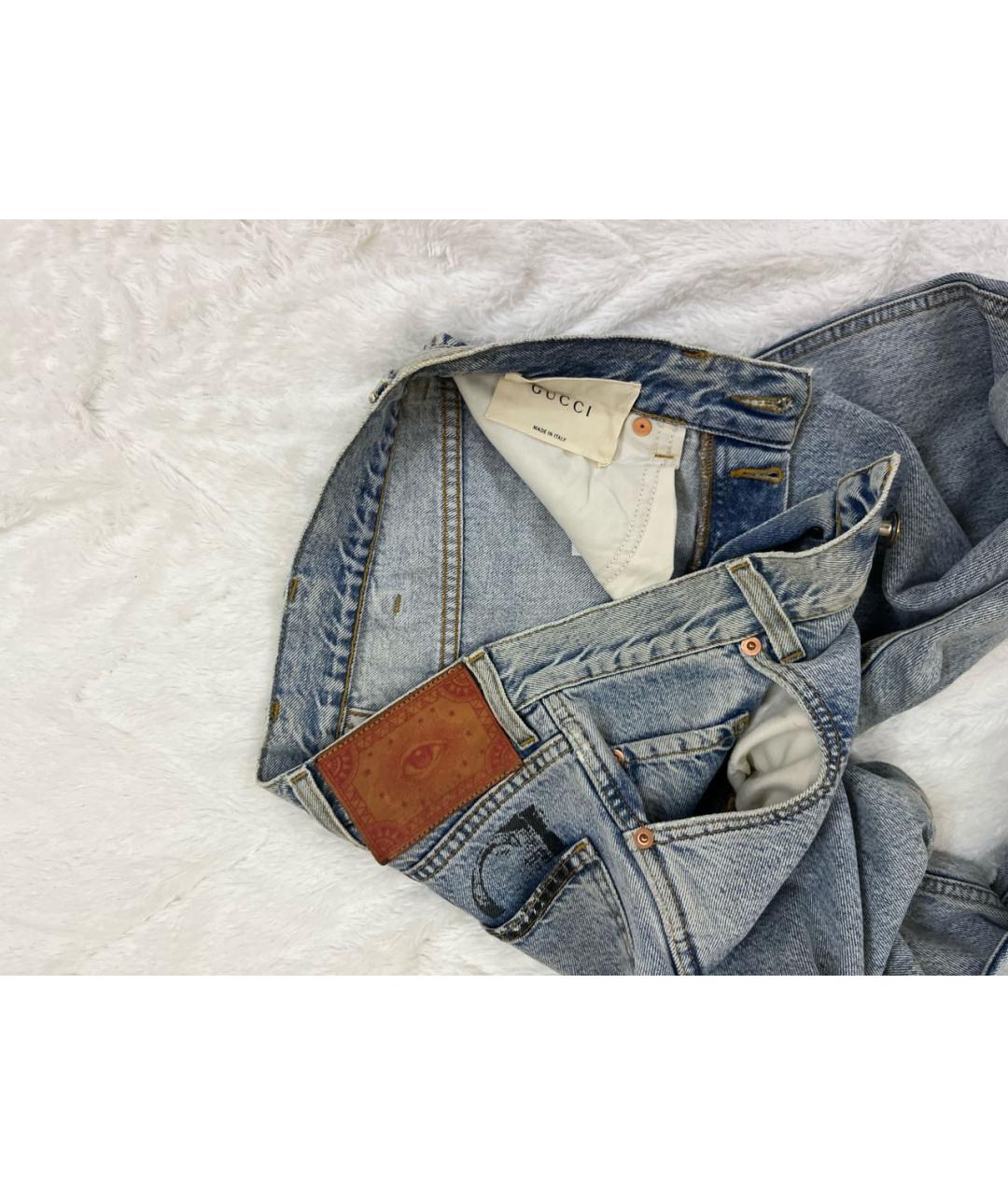 GUCCI Голубые хлопковые прямые джинсы, фото 3