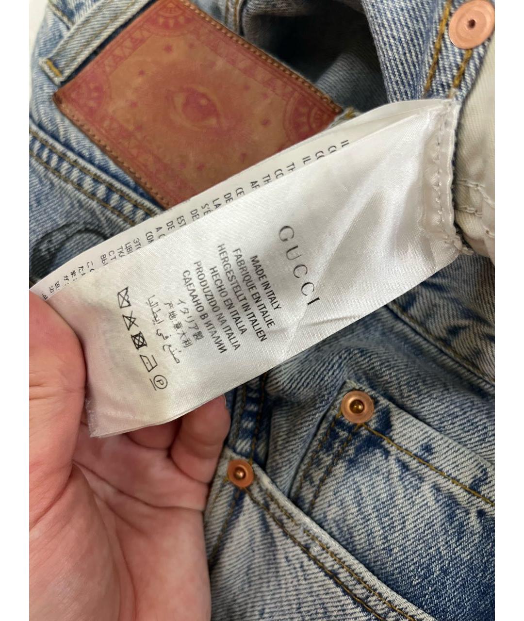 GUCCI Голубые хлопковые прямые джинсы, фото 5